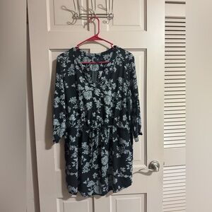 Womens Gap Black And Gray Floral Long Sleeve Size XXL
